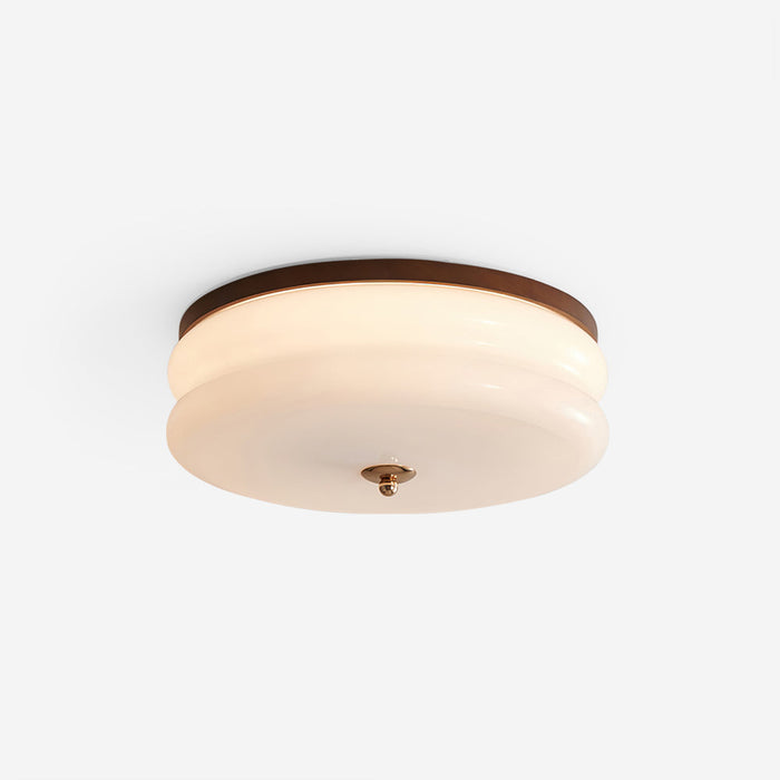 Lampe Plafond Disque en Verre Double-Couche Bois de Noyer Minimaliste