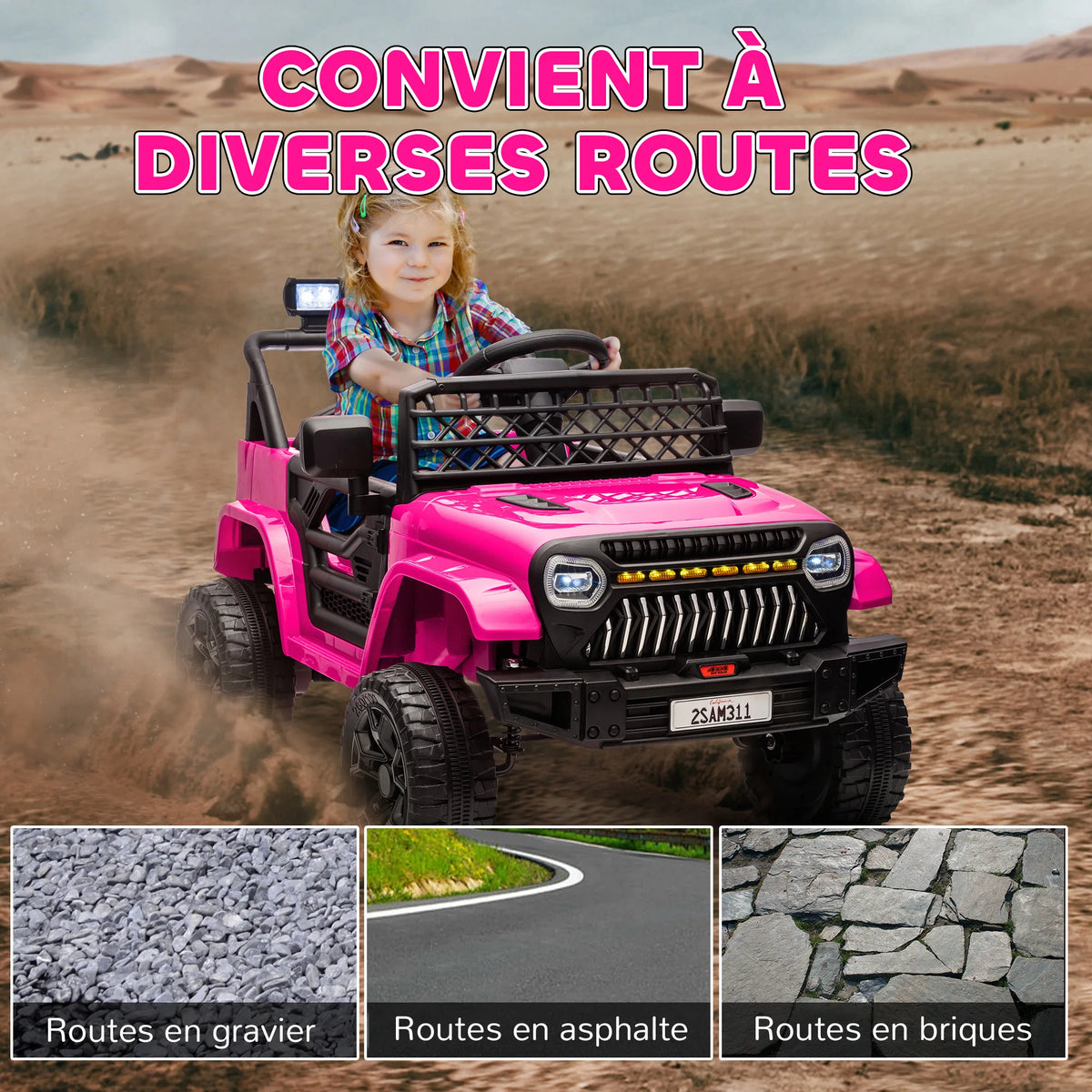 Velkido Safari — buggy électrique enfant 12V 4x4 rose