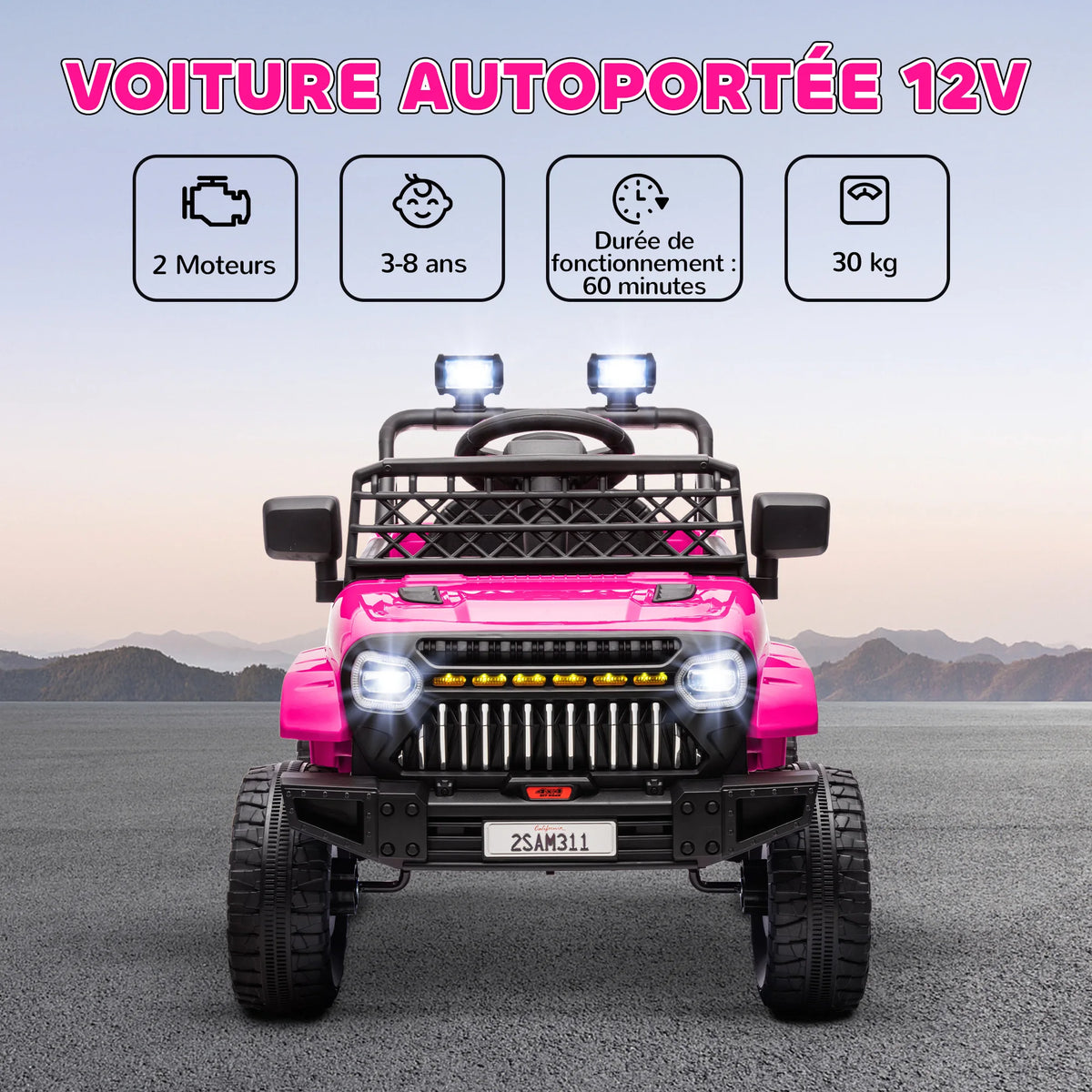 Velkido Safari — buggy électrique enfant 12V 4x4 rose