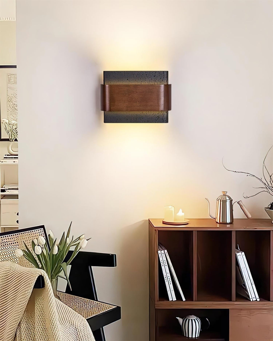 Ritta Lampe Murale Arc Fini Bois Travertin