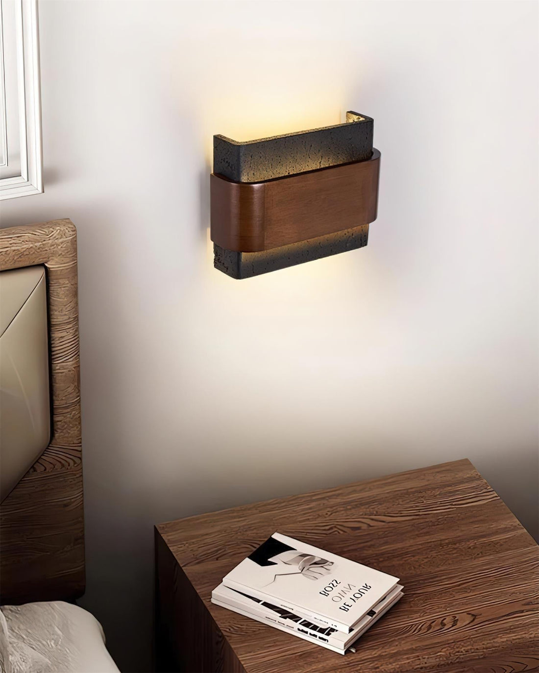 Ritta Lampe Murale Arc Fini Bois Travertin