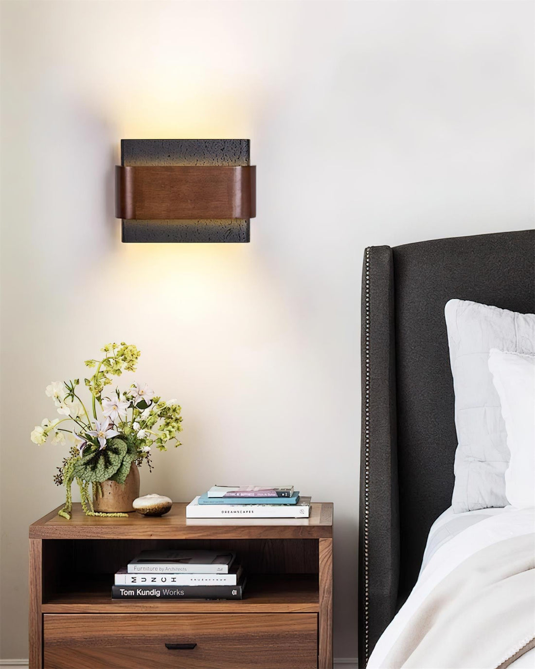 Ritta Lampe Murale Arc Fini Bois Travertin