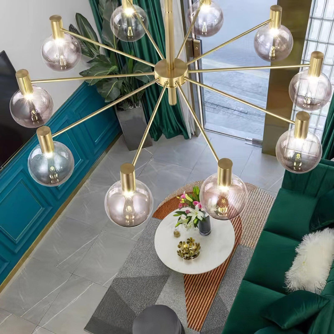Lustra Lustre Globe En Verre Cadre Doré Moderne