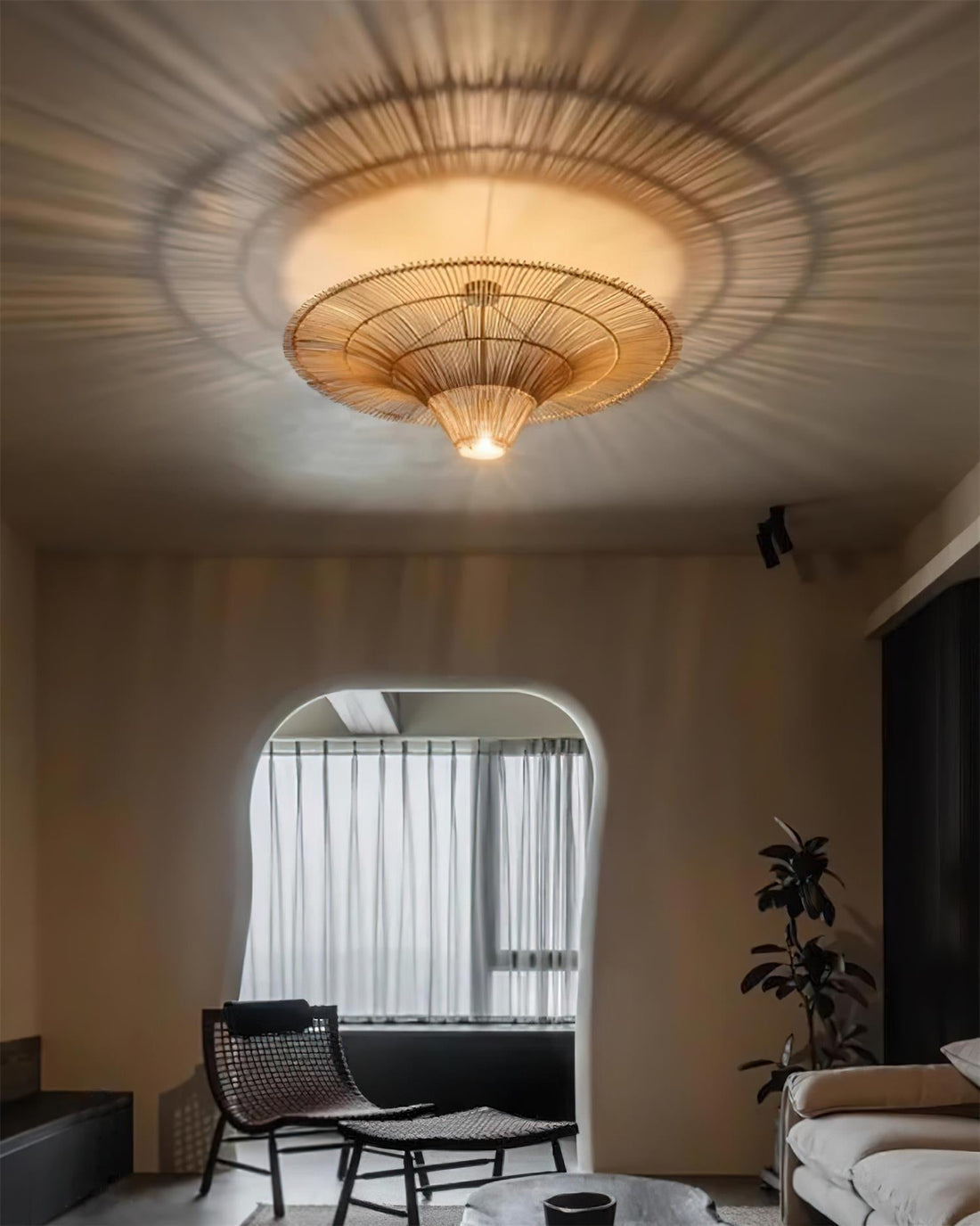 Juvio Lampe Suspension Rattan Tissée à la Main