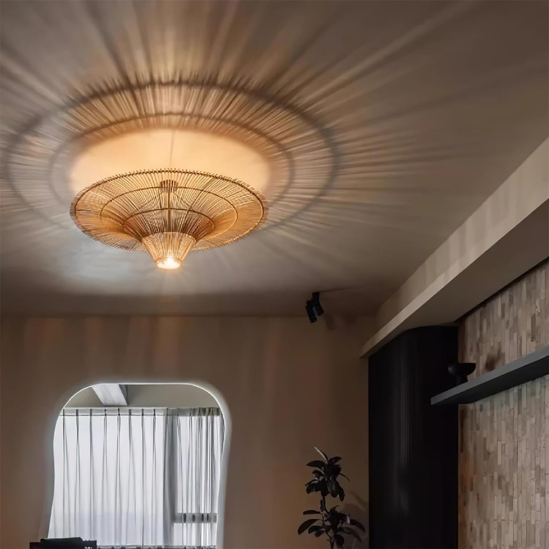 Juvio Lampe Suspension Rattan Tissée à la Main