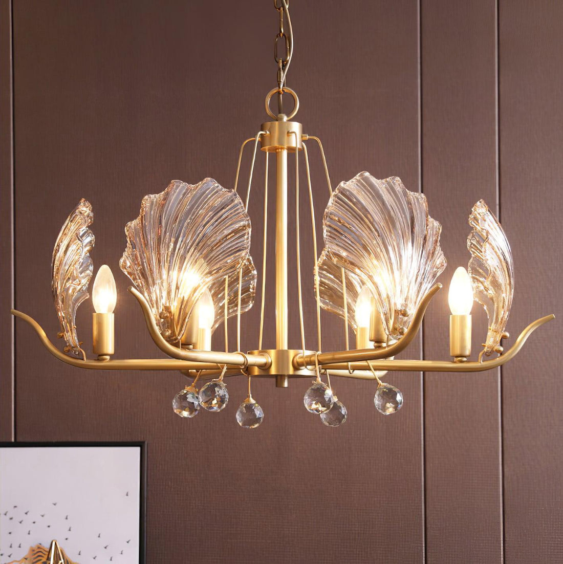 Lustra Lustre Coquillage Cristal Feuille Cuivre