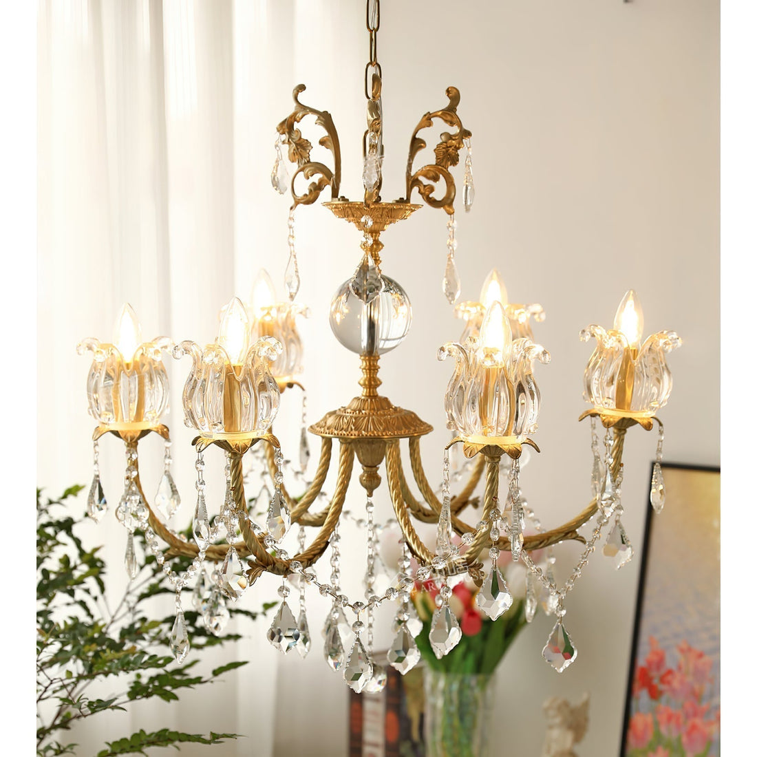 Evynyra Lustre postmoderne de luxe en laiton et cristal