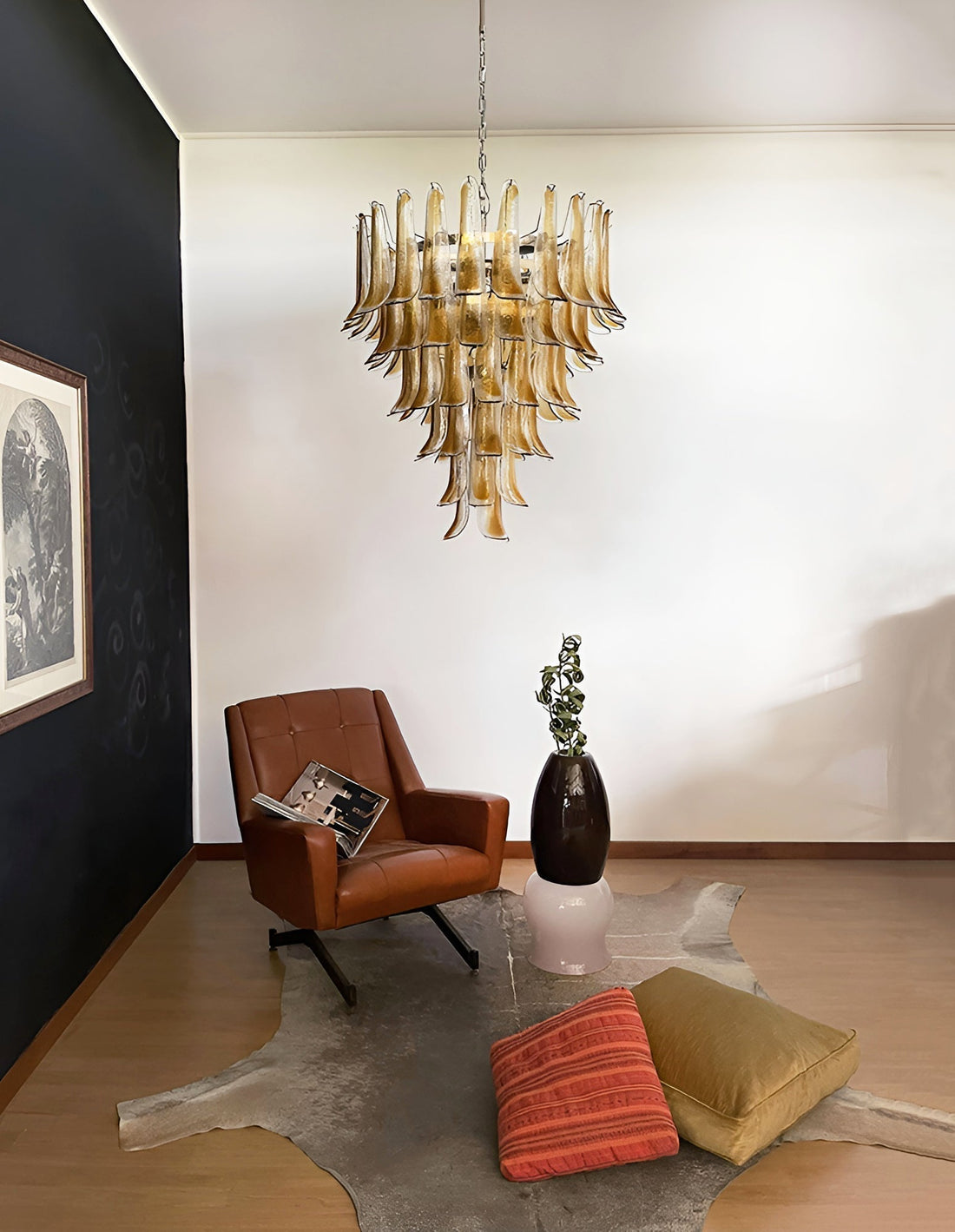 Aurora Lustre Ambre Verre Pétales Superposé Luxe
