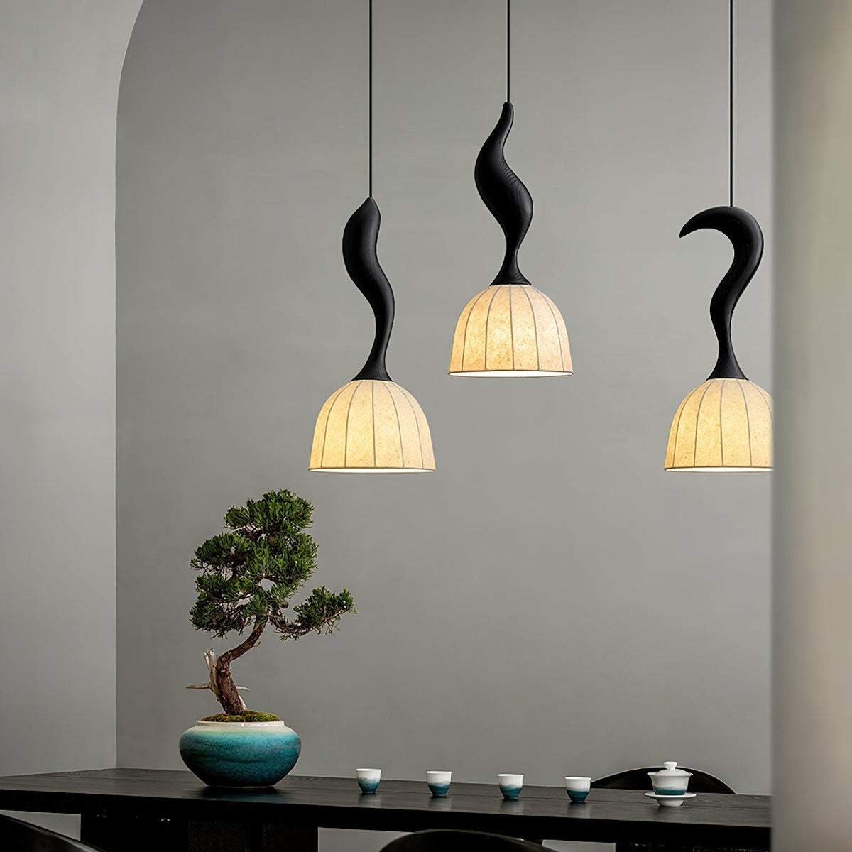 Solia Suspension Tige Courbée Tissu Bois