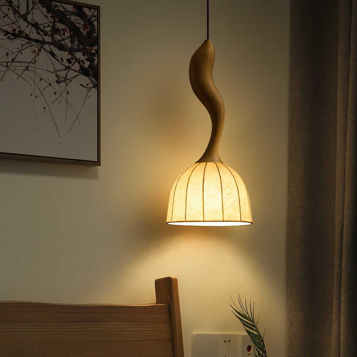 Solia Suspension Tige Courbée Tissu Bois