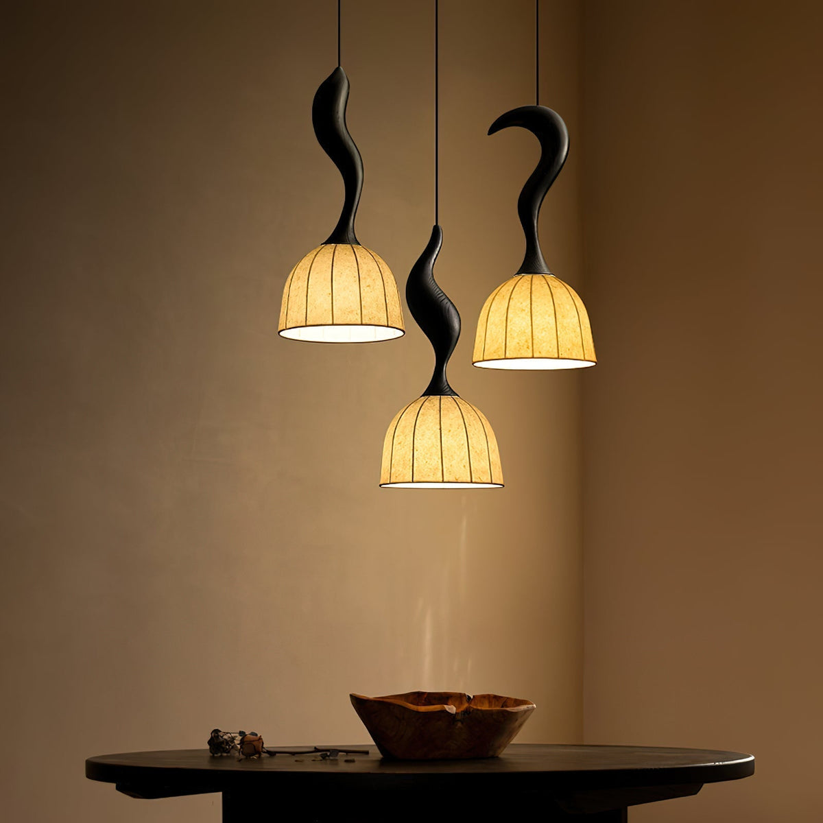Solia Suspension Tige Courbée Tissu Bois