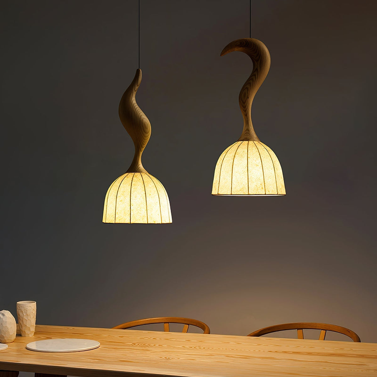 Solia Suspension Tige Courbée Tissu Bois