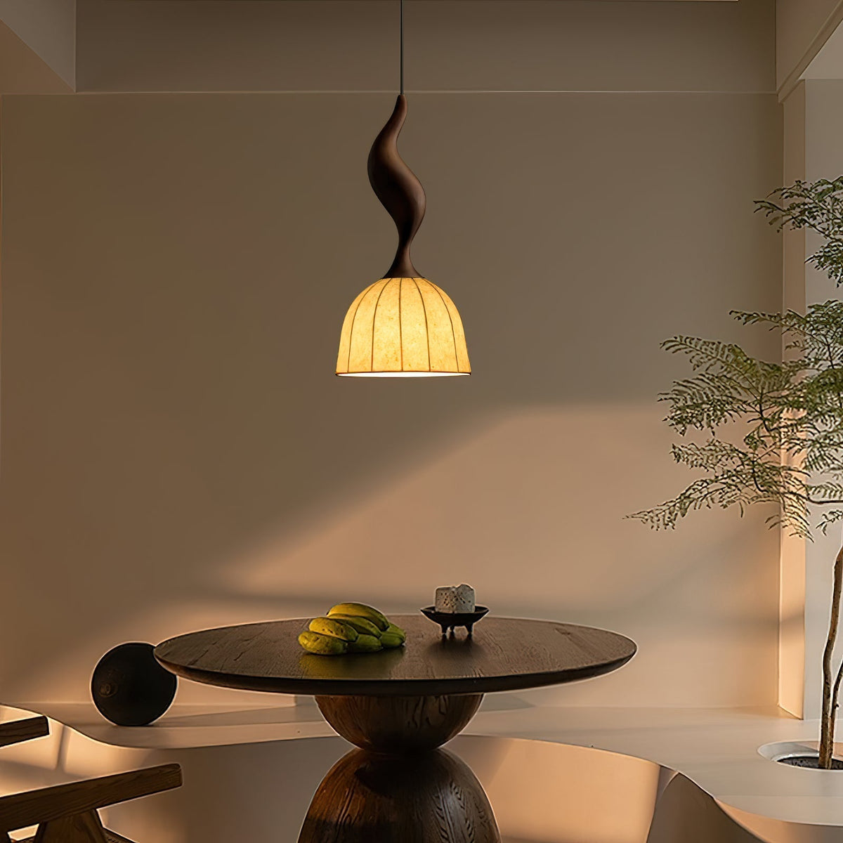 Solia Suspension Tige Courbée Tissu Bois