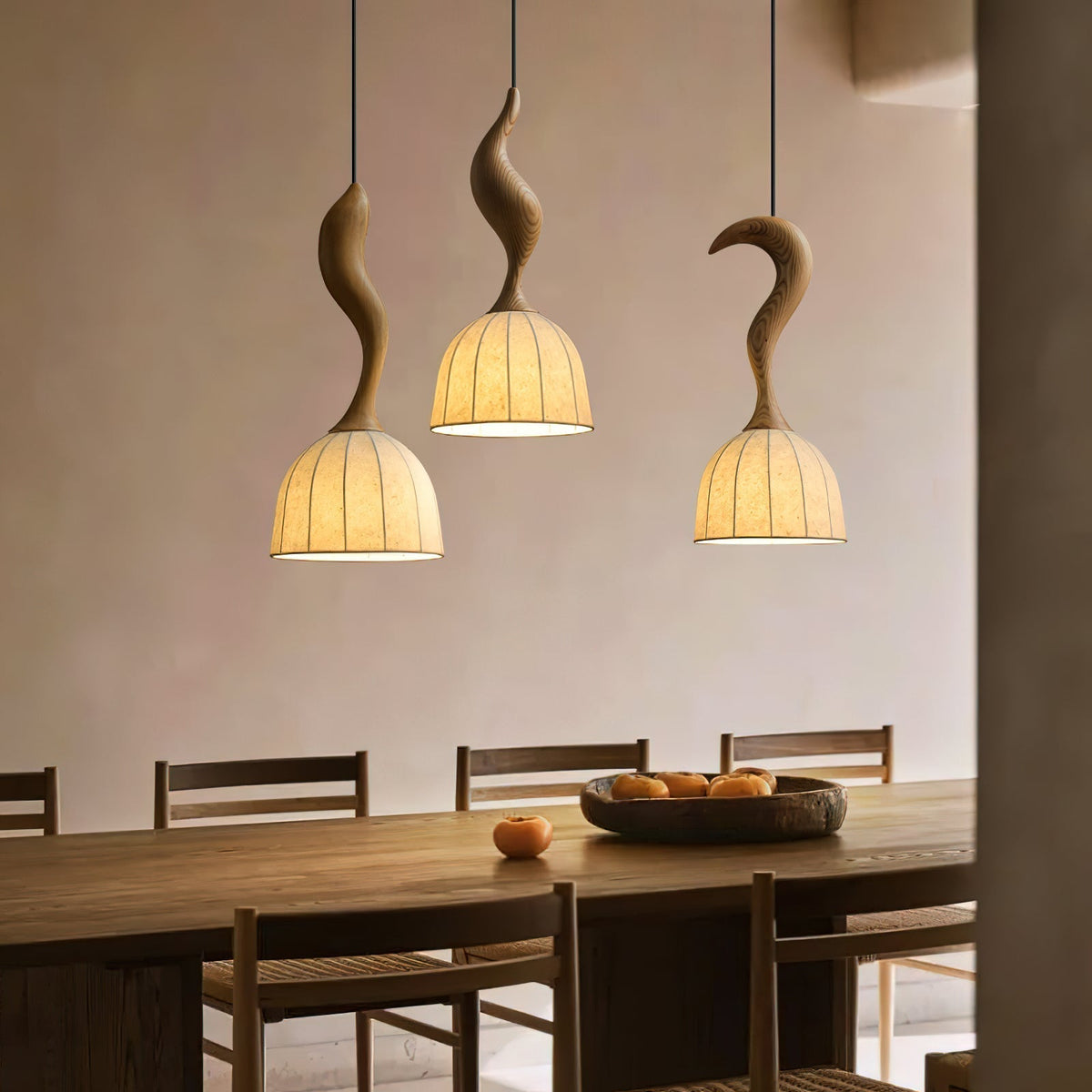 Solia Suspension Tige Courbée Tissu Bois