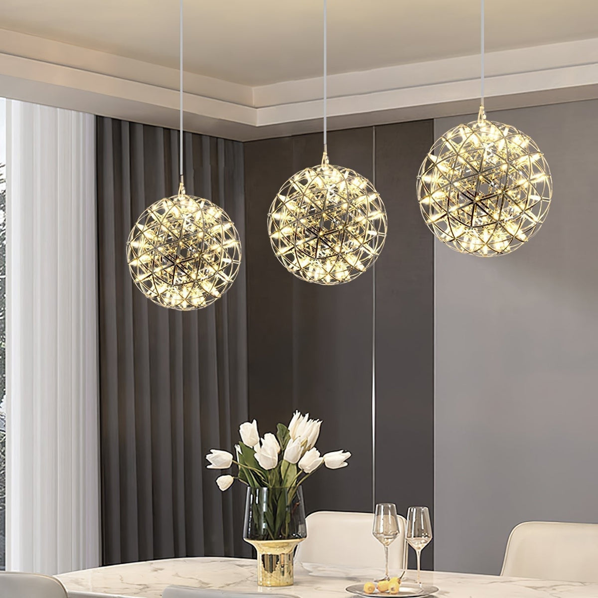 Ivthayra Suspension Boule Dorée de Luxe Postmoderne