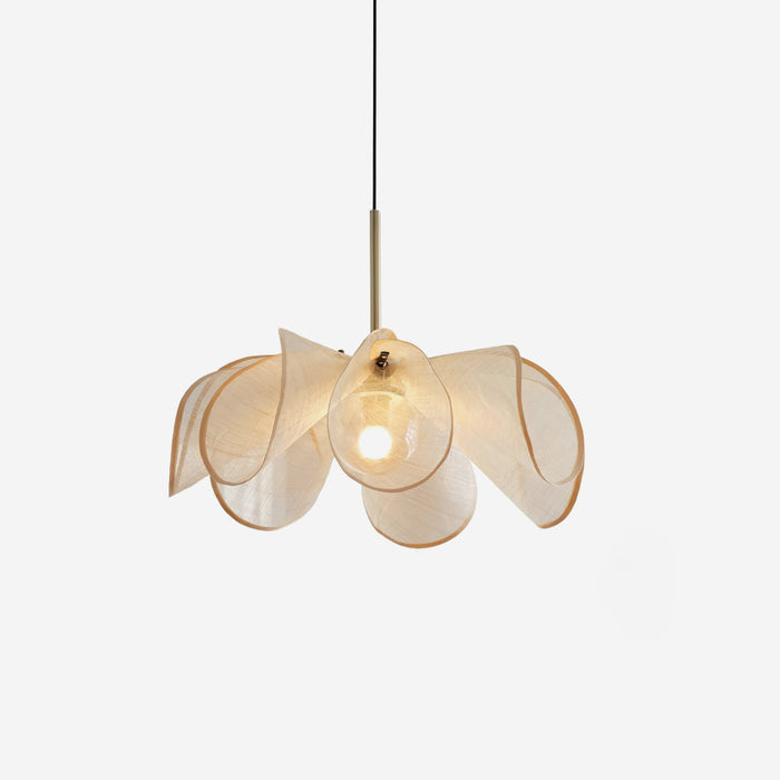 Pendant Lampe Pétale Abat-jour Fibre Végétale Marron Doux Ambiance Bohème