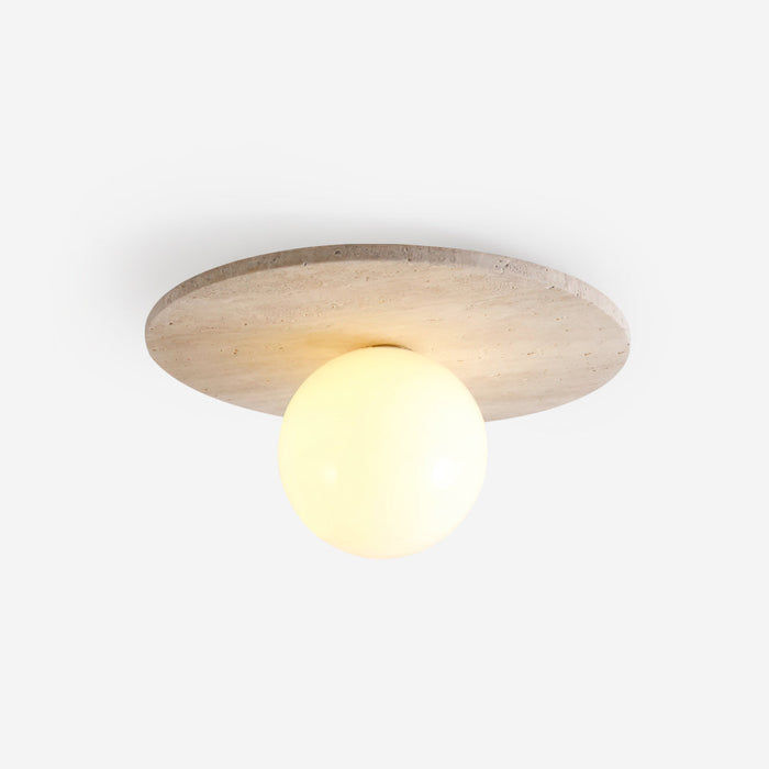 Virelli Lampe de Plafond Disque en Travertin avec Globe en Verre Scandi Cozy