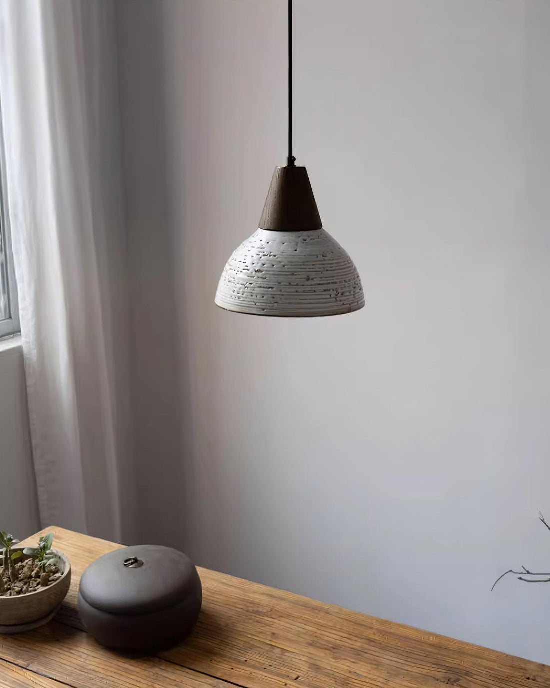 Tera Lampe Suspendue Céramique Bois Minimaliste