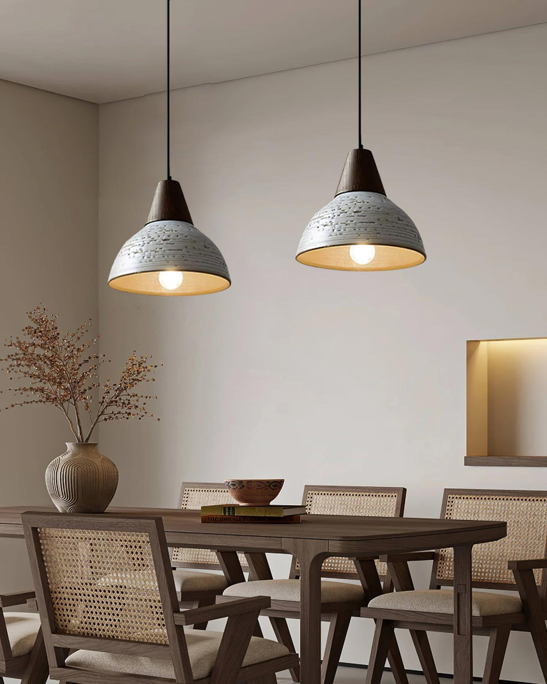 Tera Lampe Suspendue Céramique Bois Minimaliste