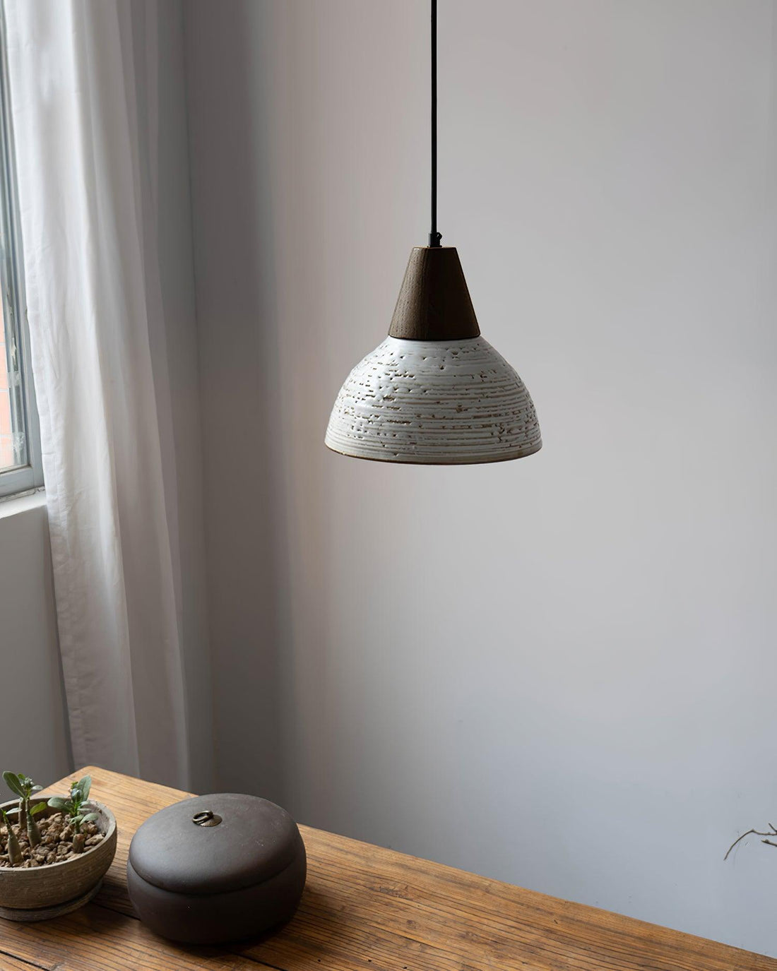 Tera Lampe Suspendue Céramique Bois Minimaliste