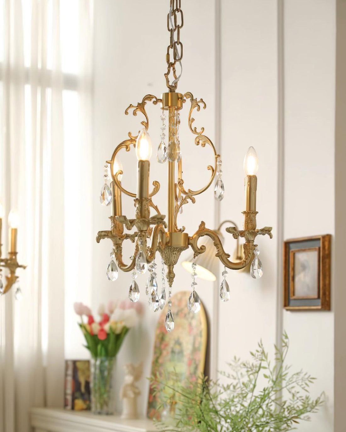 Elvion Lustre Classique en Laiton et Cristal