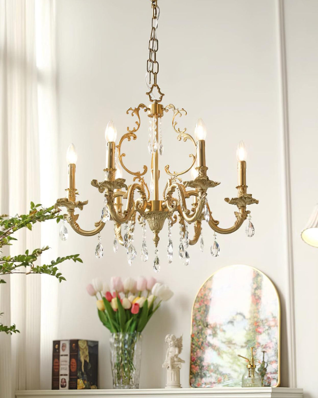 Elvion Lustre Classique en Laiton et Cristal