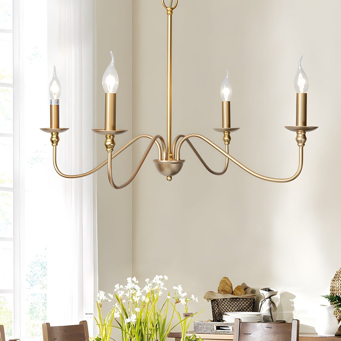 Lustra Lustre Bougie Dorée Bras Courbés