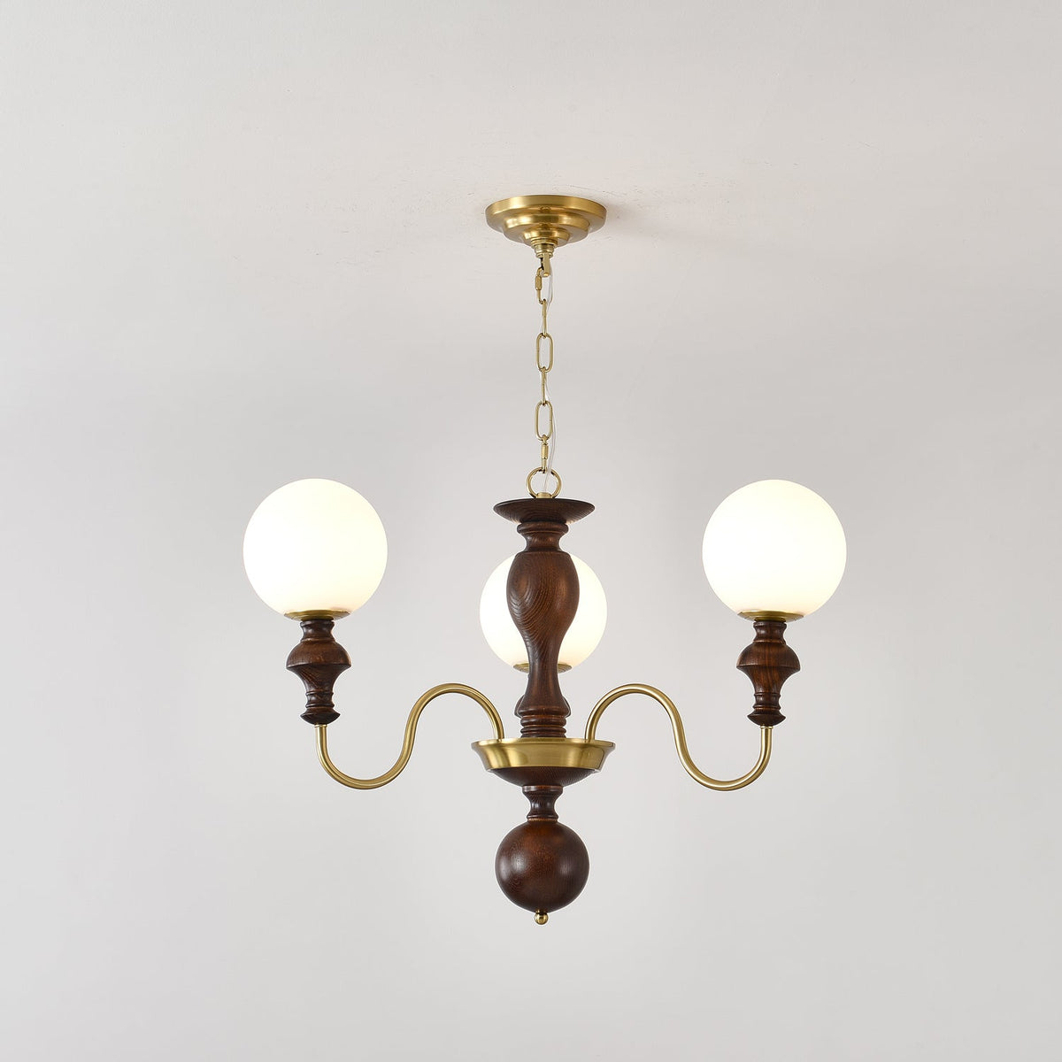Lustra Lustre Bois Laiton Globe Intemporel