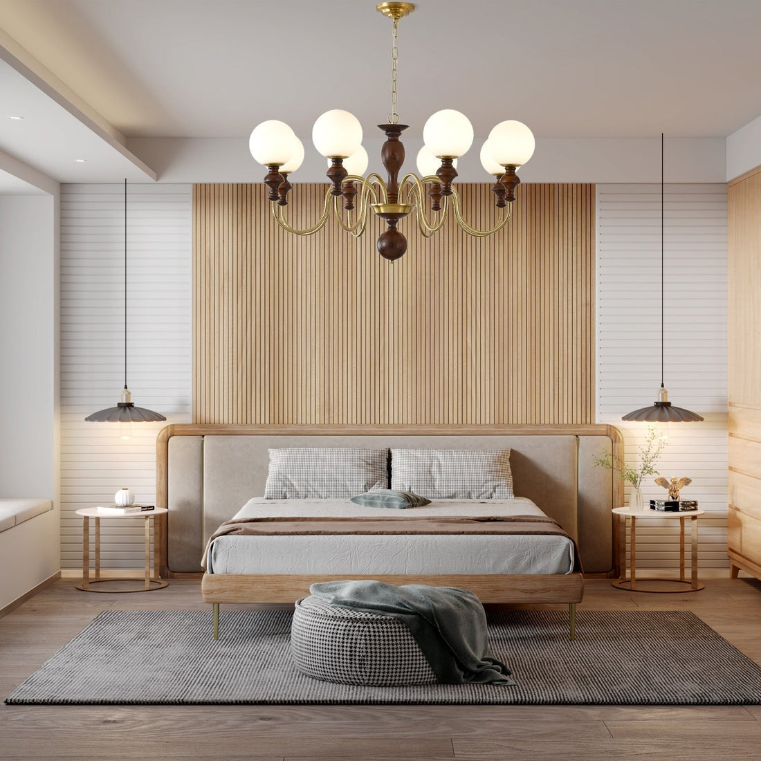 Lustra Lustre Bois Laiton Globe Intemporel