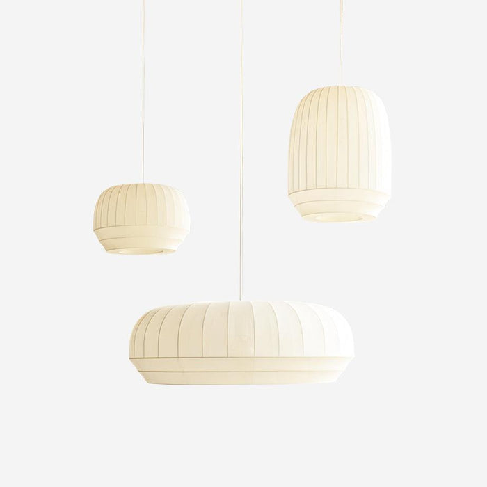 Suspension Luminaire Soie Abat-jour Blanc Tissu Lignes Verticales Doux Moderne Minimaliste