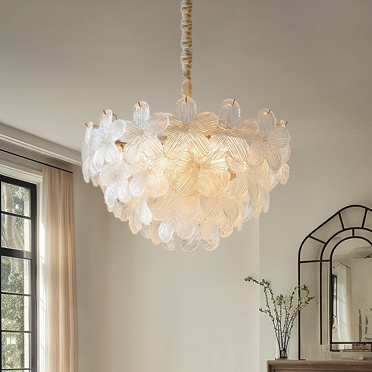 Cavine Lustre en verre rose en forme de fleur