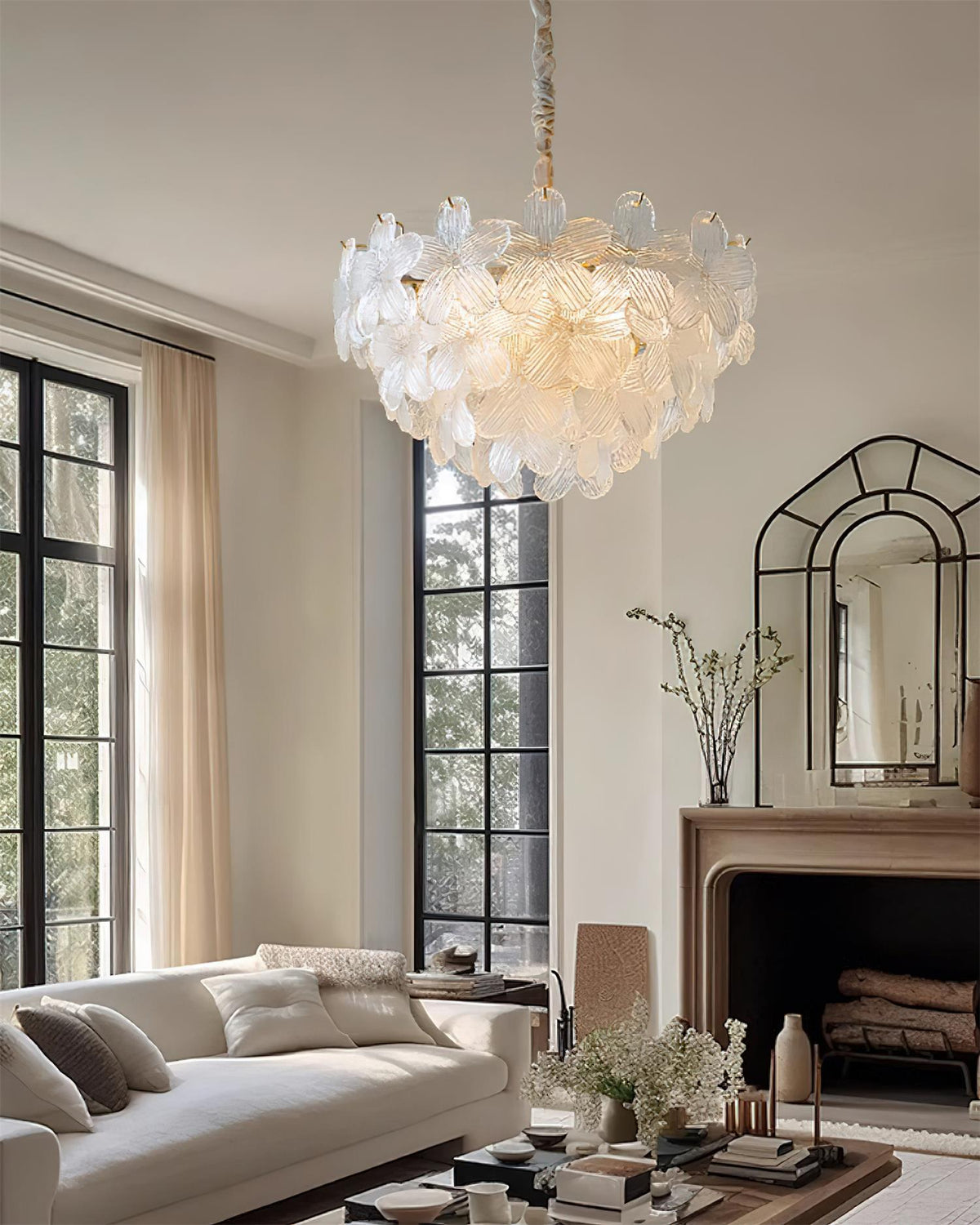 Cavine Lustre en verre rose en forme de fleur