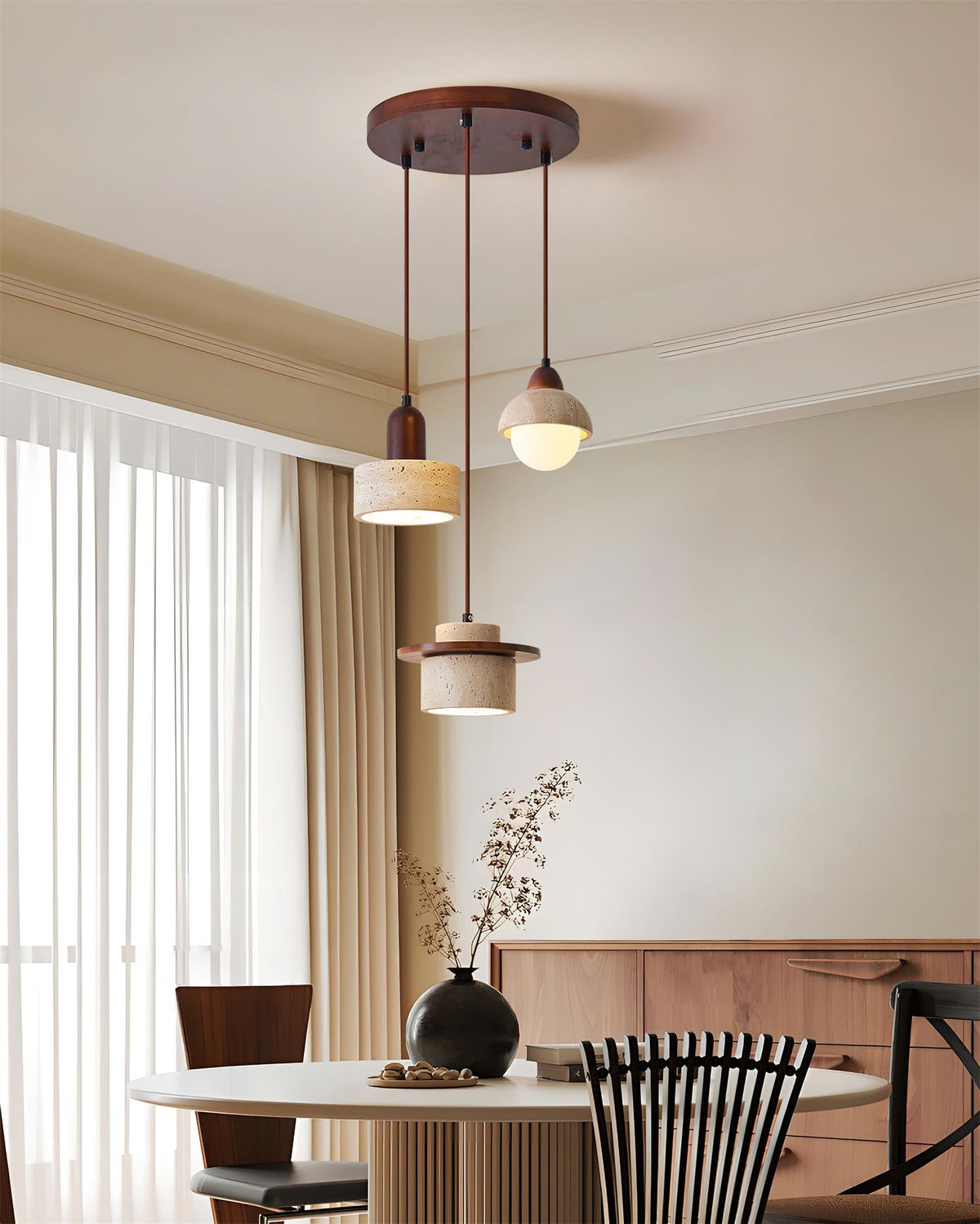 Lunara Ensemble de Lampes Suspendues Travertin