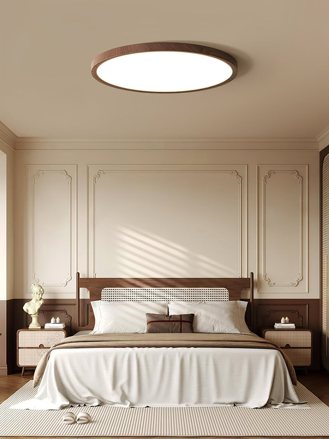 Solara Plafonnier Rond Fin en Noyer Minimaliste