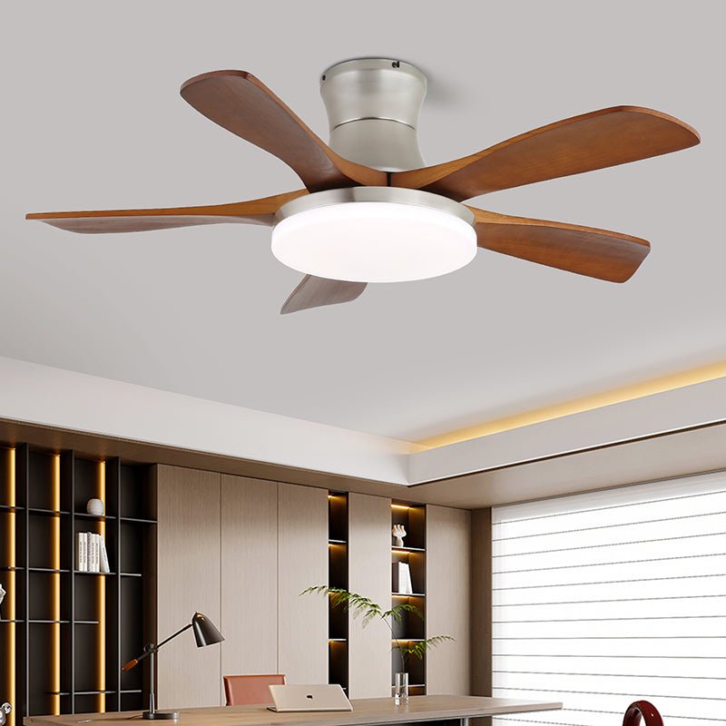 Plafonnier ventilateur Elara moderne en laiton et bois