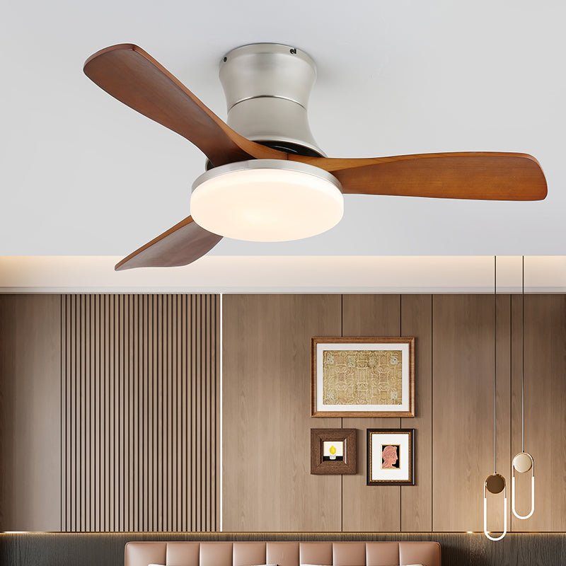 Plafonnier ventilateur Elara moderne en laiton et bois