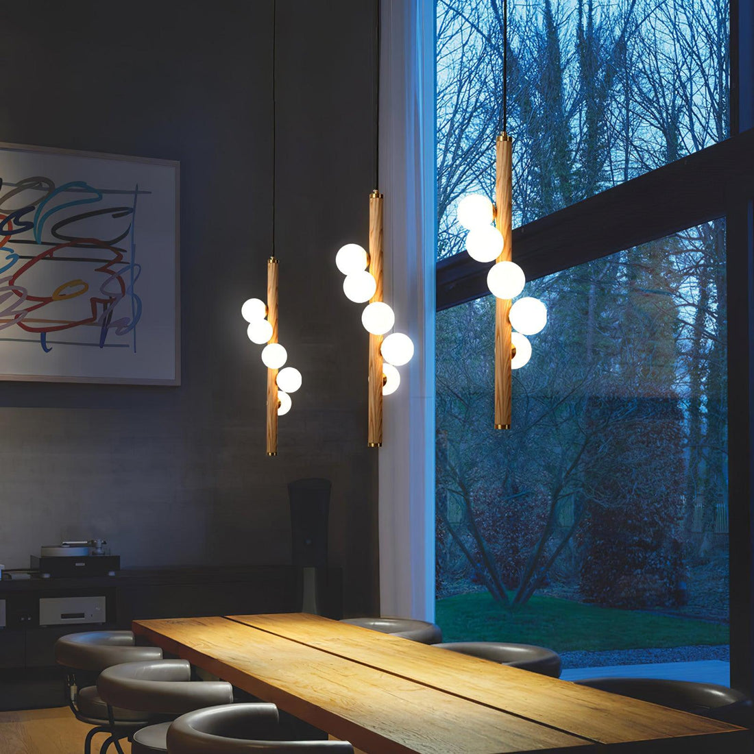 Lustra Suspension Linéaire en Bois et Verre