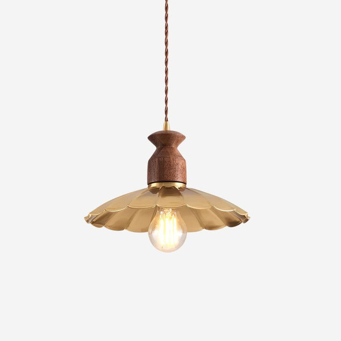 Virelli Suspension Abat-jour En Laiton Découpé Bois De Noyer Vintage