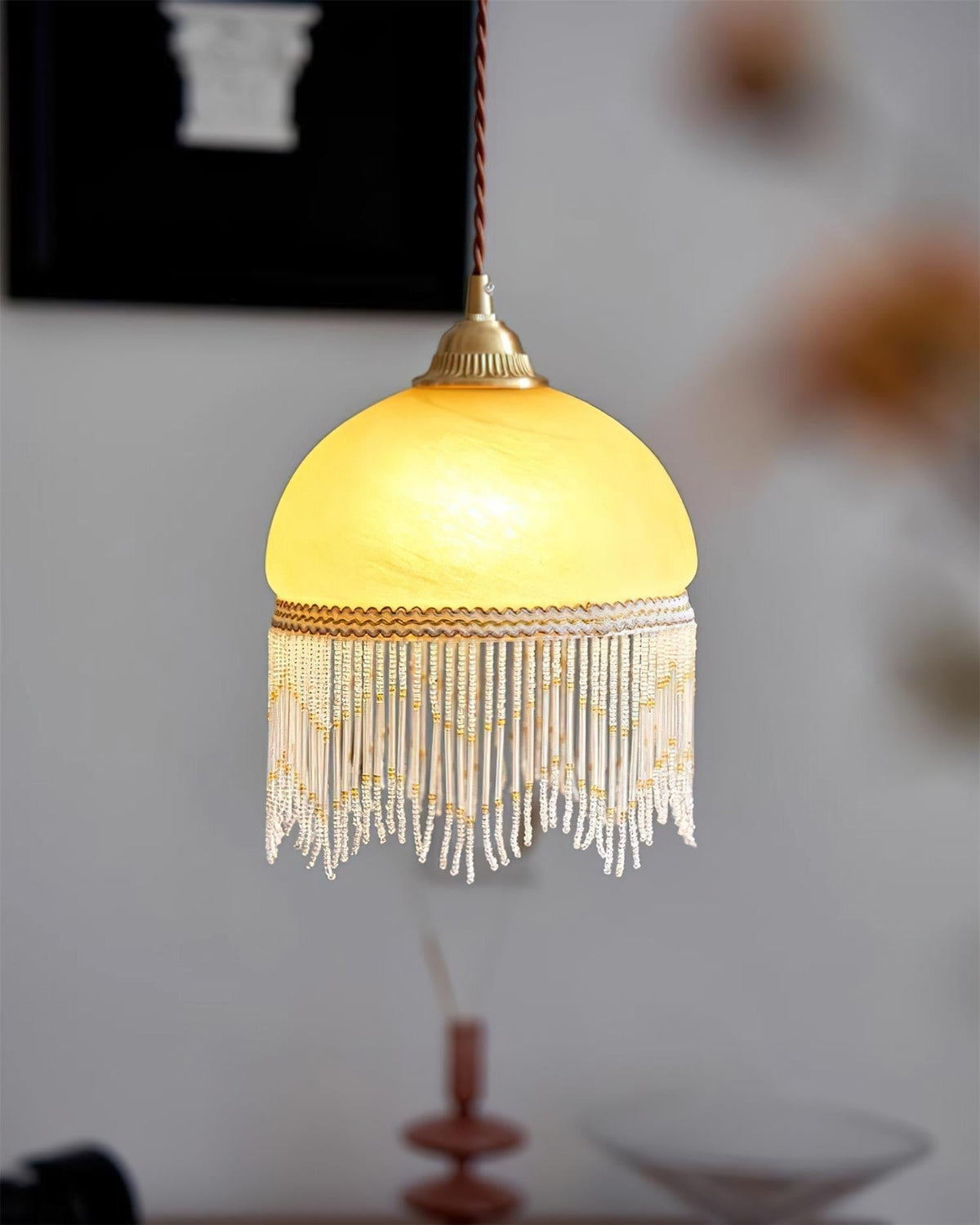 Vili Suspension Lampe à Franges à Pompon Dôme Perlé