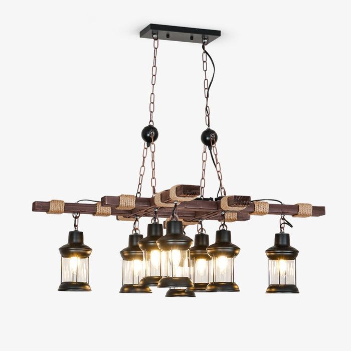 Lustra Lustre Vintage Bois Verre Rétro
