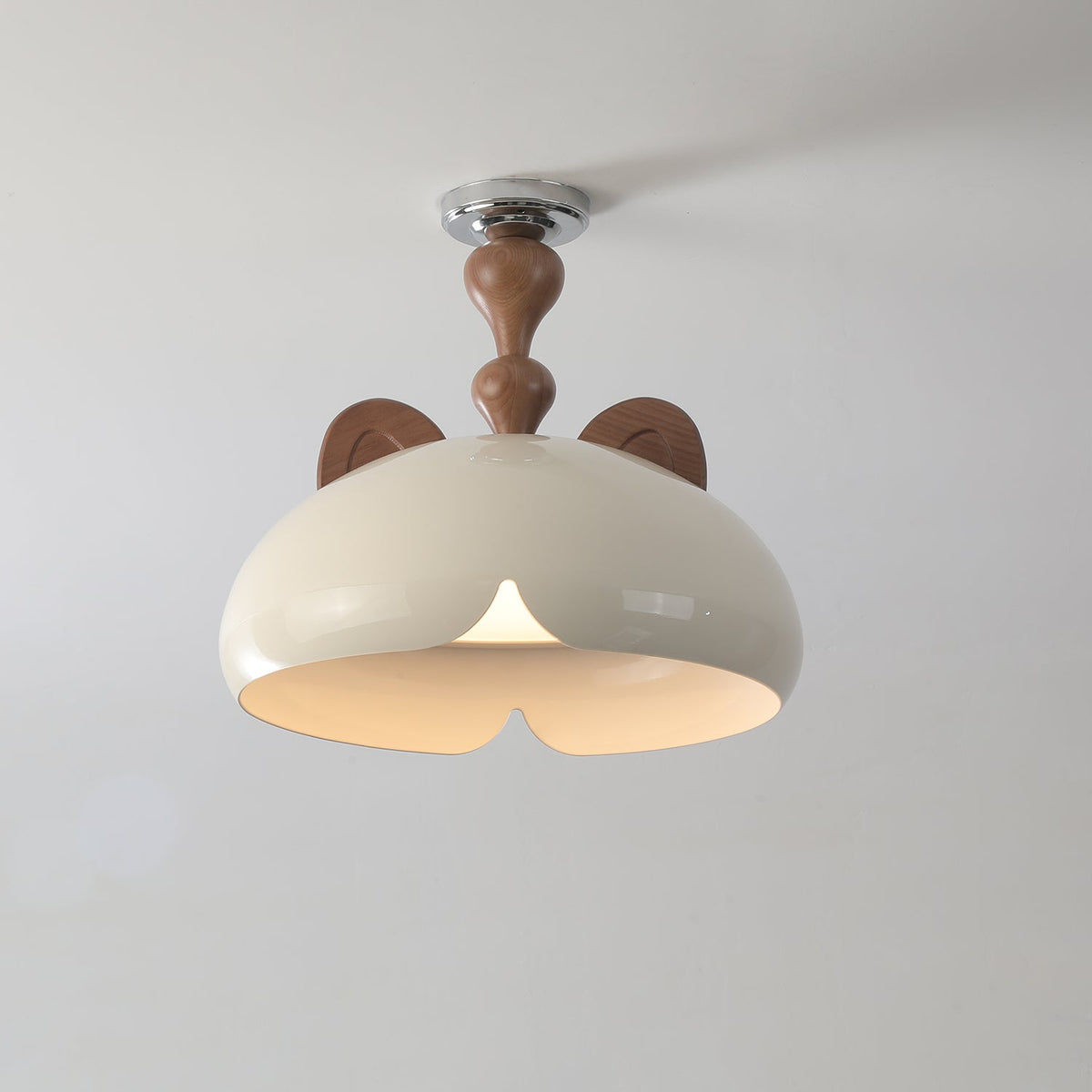 Cat Plafonnier Dôme Brillant Oreilles en Bois