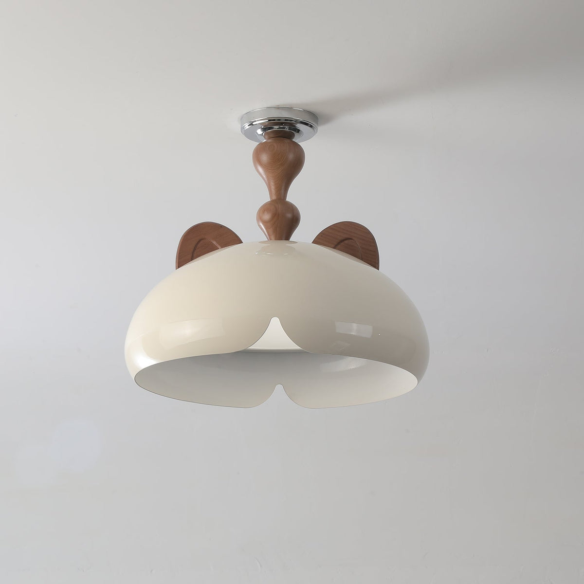 Cat Plafonnier Dôme Brillant Oreilles en Bois