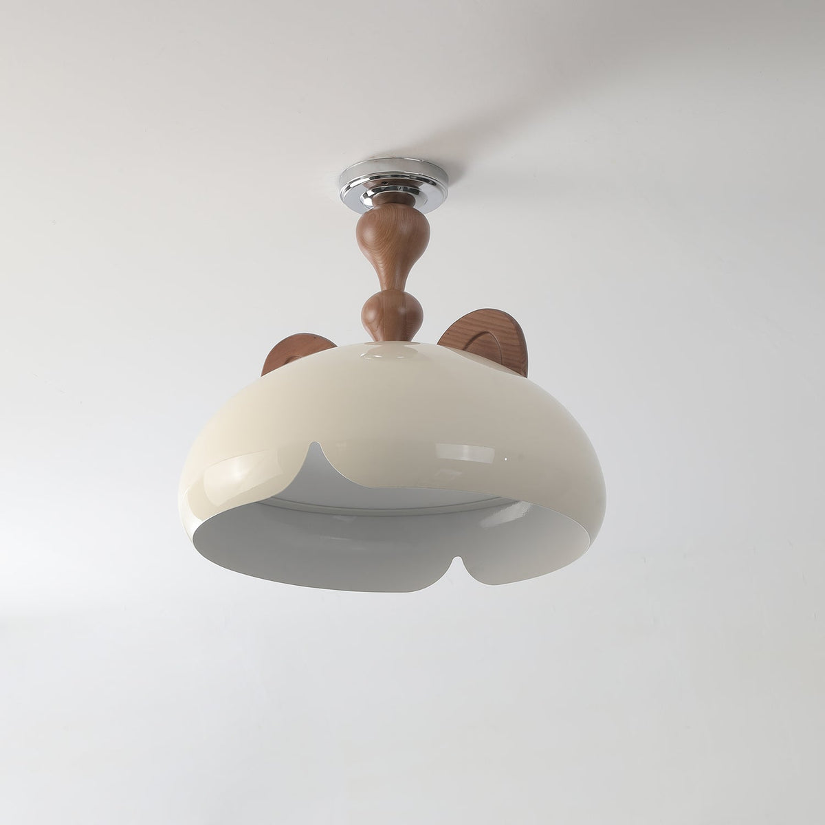Cat Plafonnier Dôme Brillant Oreilles en Bois