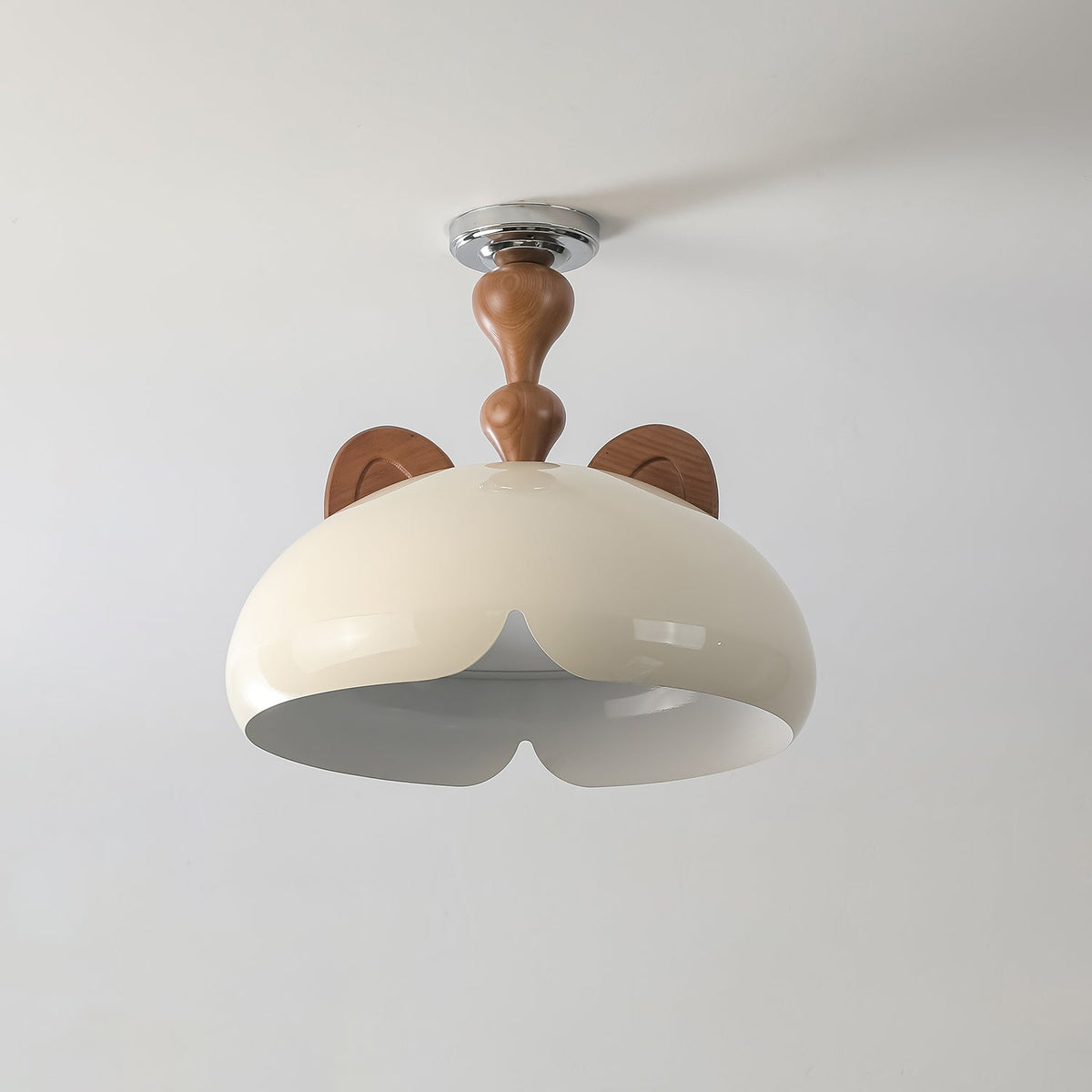 Cat Plafonnier Dôme Brillant Oreilles en Bois