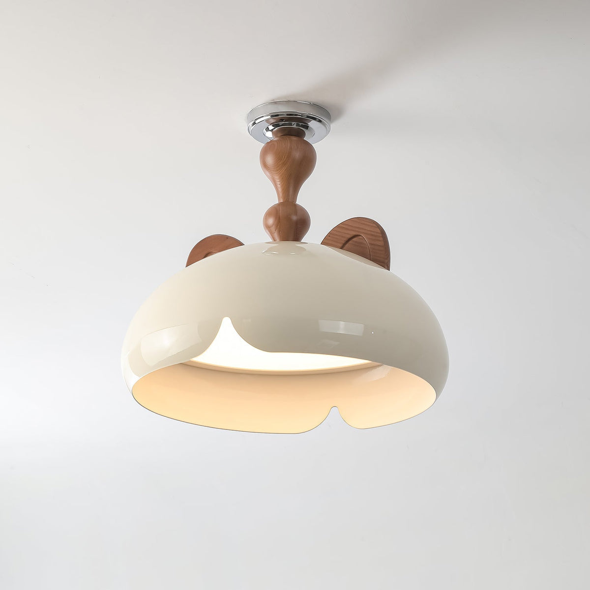Cat Plafonnier Dôme Brillant Oreilles en Bois