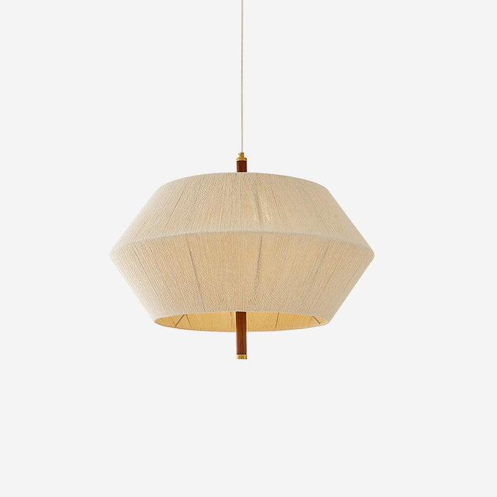 Lustra Suspension avec Abat-jour en Fil de Coton et Bois de Noyer Naturel