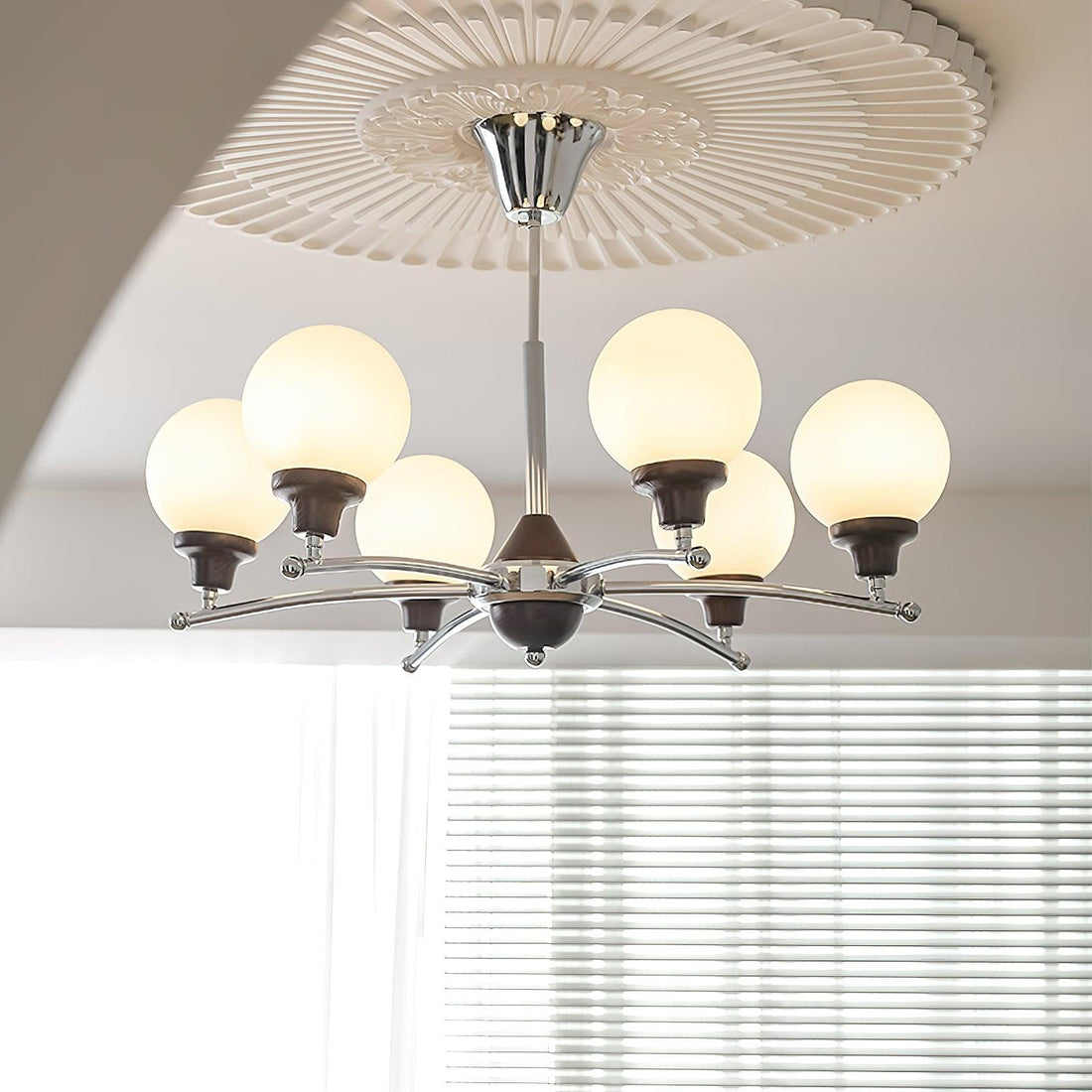 Lustra Lustre Boules en Verre et Noyer