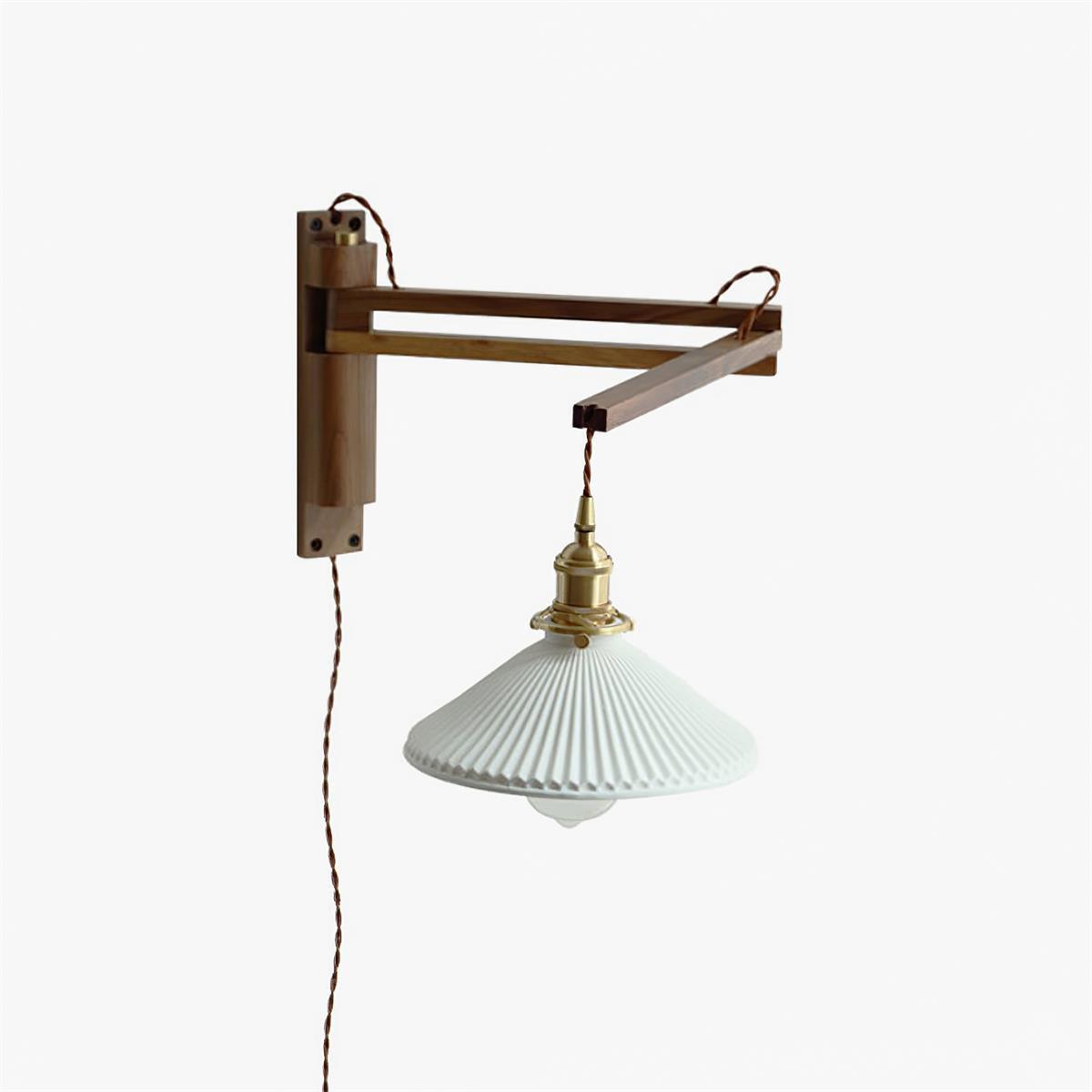 Lyphaia Nordic Art Telescopic Walnut Ceramic Wooden Wall Lamp