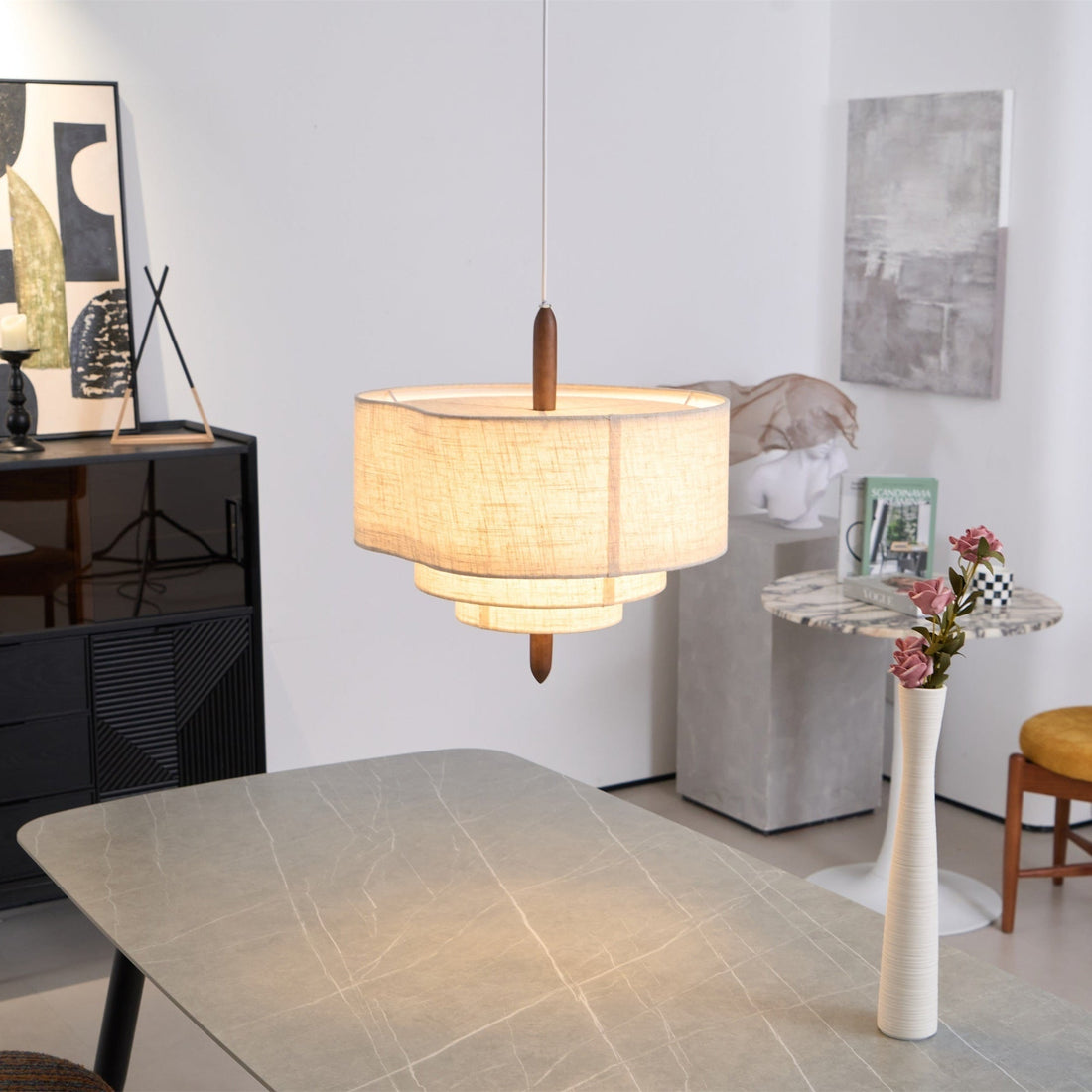 Eldorora Élégance Vague Échelle Bois Tissu Pendentif Lampe