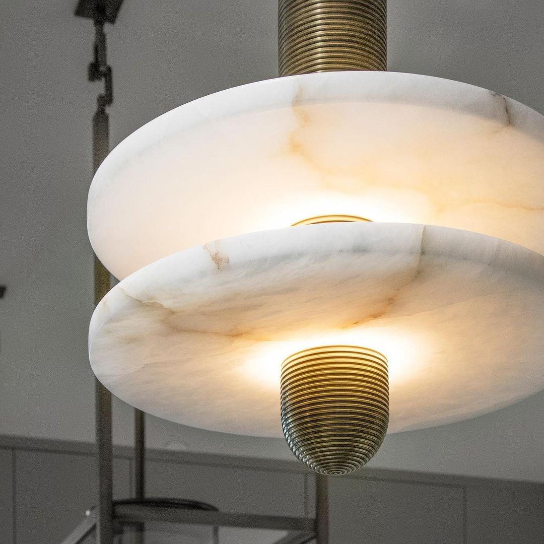 Goose Suspension en Alabastre Blanc et Cuivre